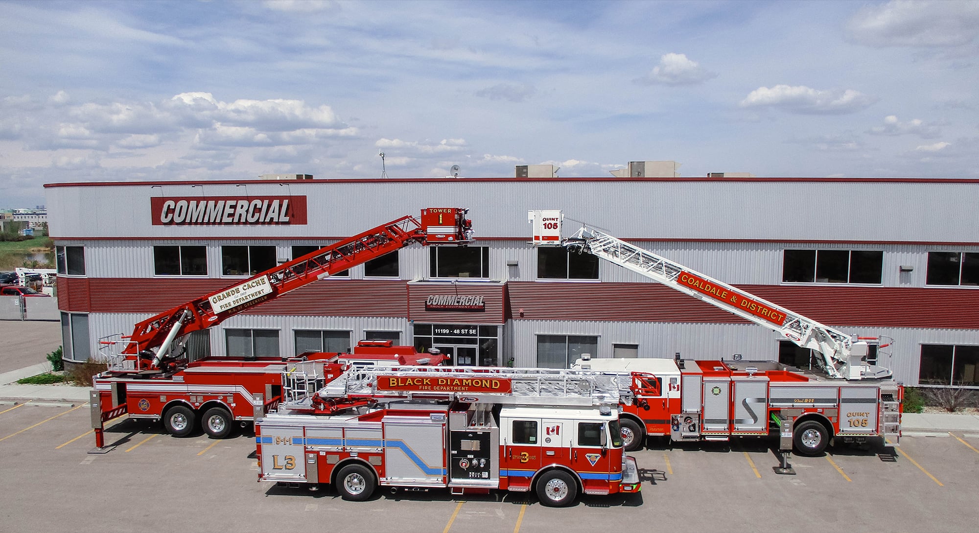 fire trucks on display at commercial emergency equipment