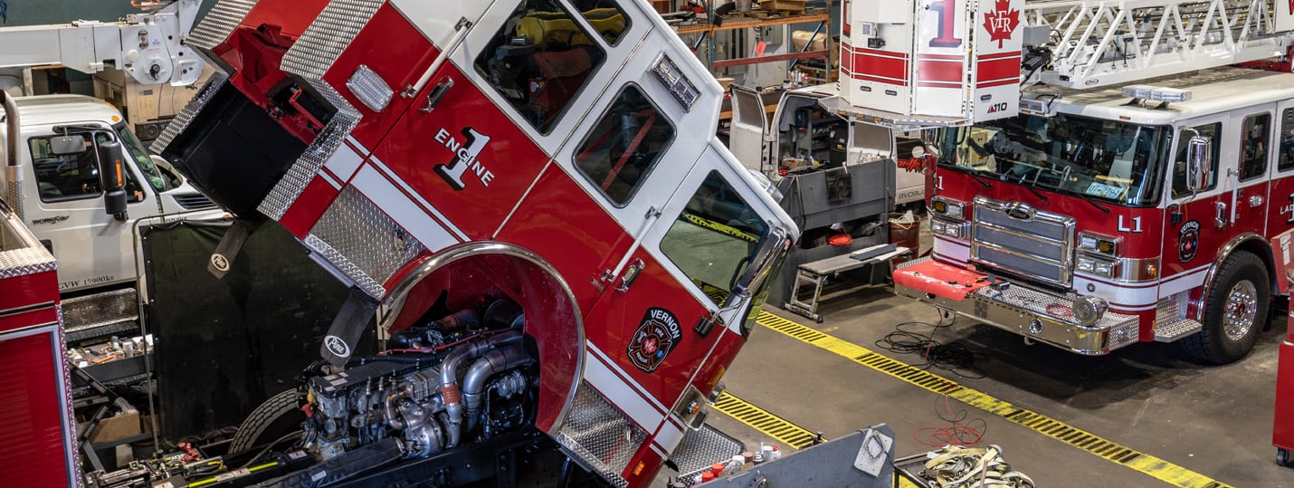 fire truck being serviced